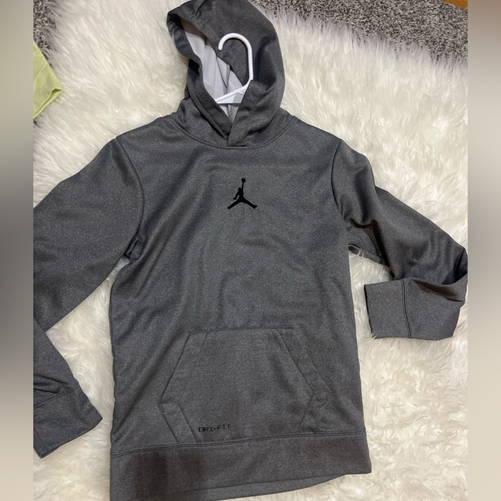 Boys Nike Jordan Charcoal Hoodie with Black Logo